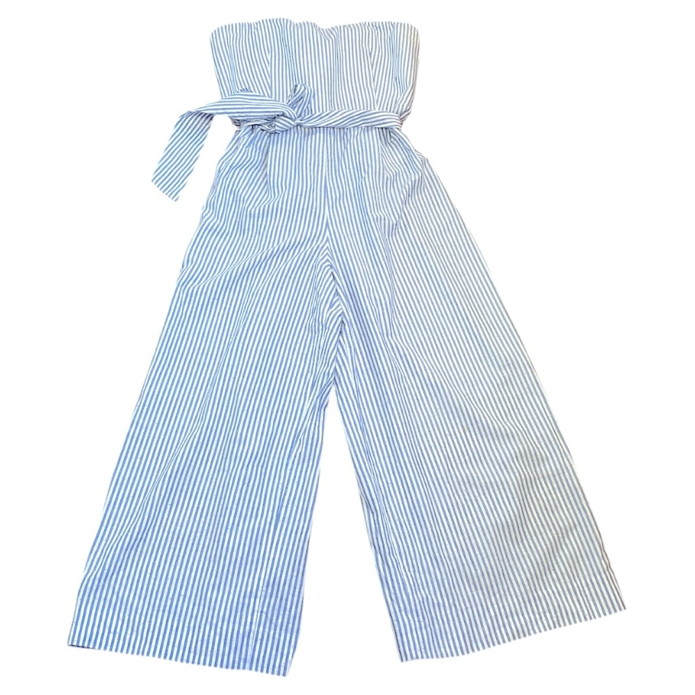 Club Monaco strapless Blue and White Striped Jumpsuit | size 8 - Picture 2 of 5